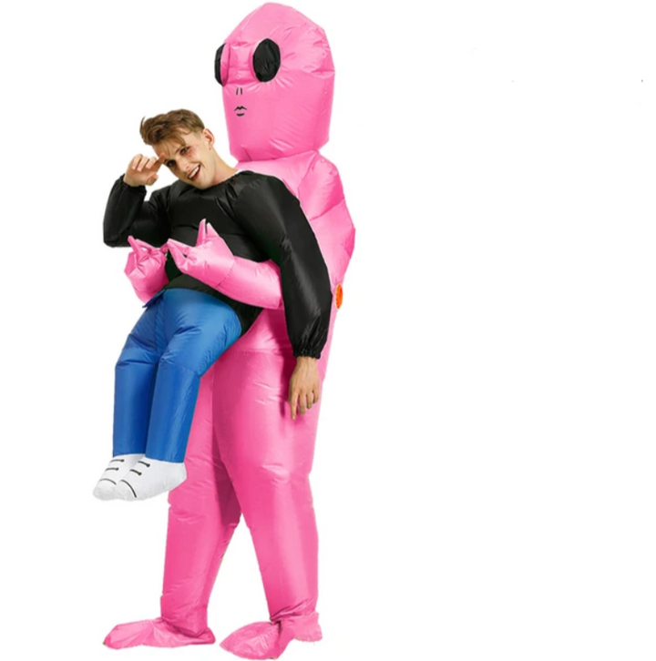 Aufblasbares, grünes Alien-Kostüm für Kinder und Erwachsene, zwei Größen, lustige Optik, ideal für Partys.