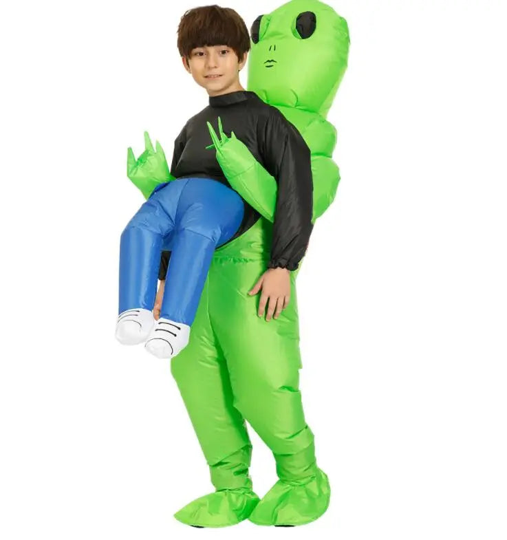 Aufblasbares, grünes Alien-Kostüm für Kinder und Erwachsene, zwei Größen, lustige Optik, ideal für Partys.