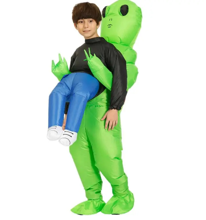 Aufblasbares, grünes Alien-Kostüm für Kinder und Erwachsene, zwei Größen, lustige Optik, ideal für Partys.