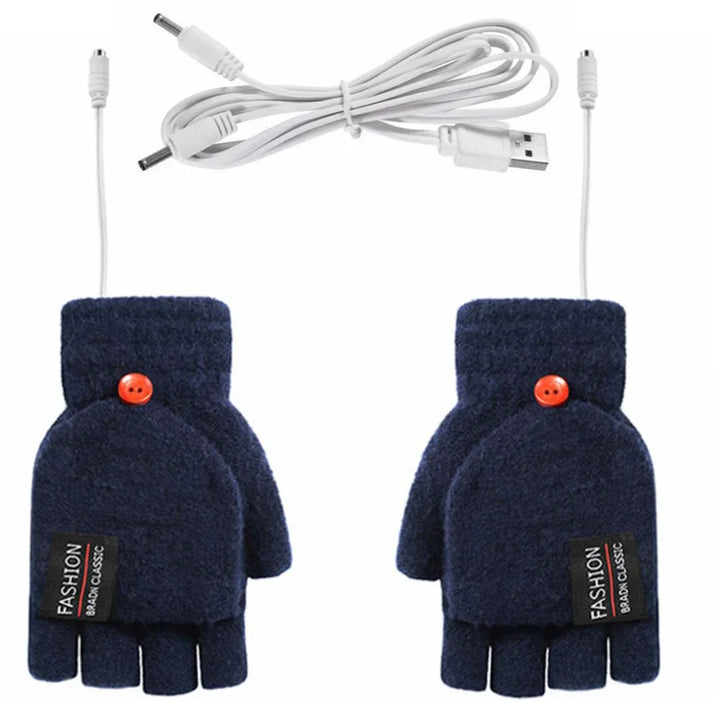 "Beheizbare USB-Handschuhe aus Strick, wiederaufladbar, Unisex-Design, perfekt für kalte Wintertage, Damen-Accessoire"