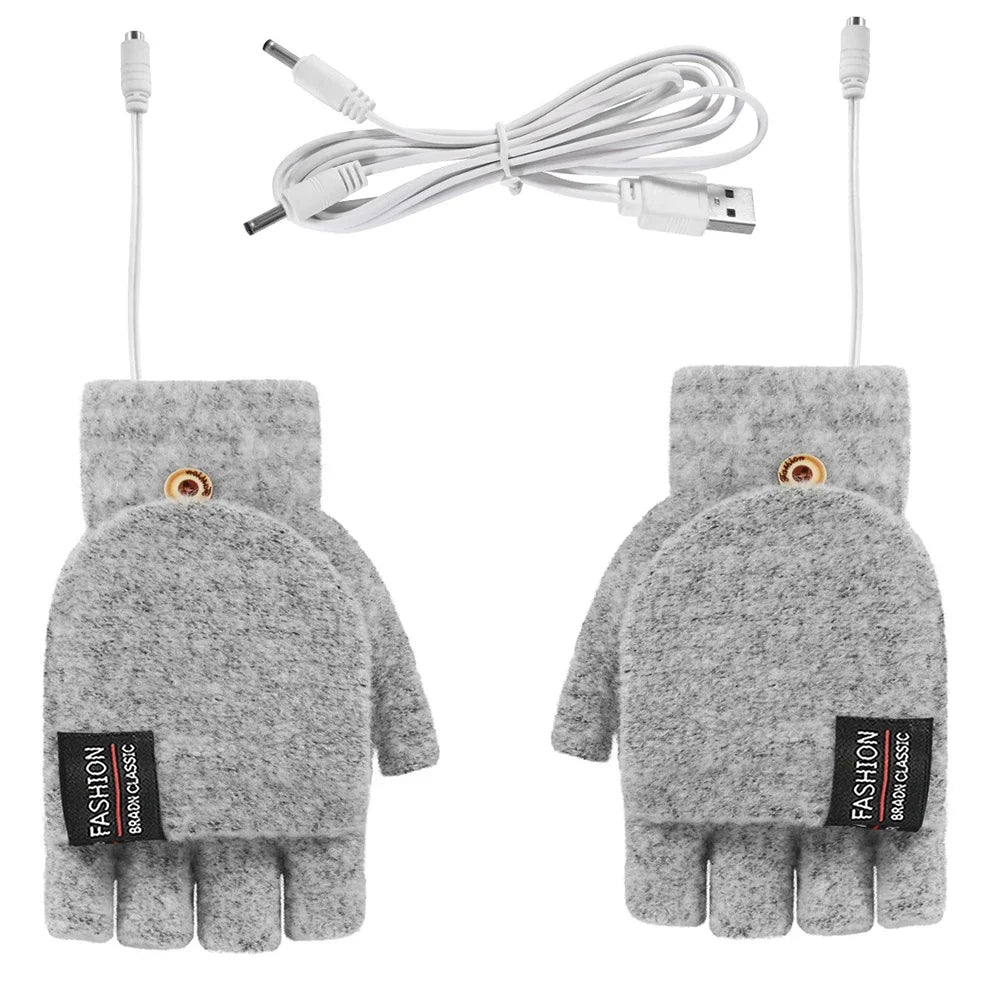 "Beheizbare USB-Handschuhe aus Strick, wiederaufladbar, Unisex-Design, perfekt für kalte Wintertage, Damen-Accessoire"