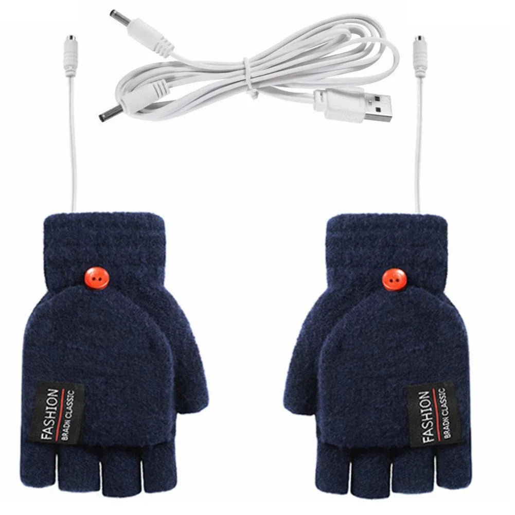 "Beheizbare USB-Handschuhe aus Strick, wiederaufladbar, Unisex-Design, perfekt für kalte Wintertage, Damen-Accessoire"