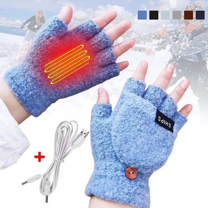 "Beheizbare USB-Handschuhe aus Strick, wiederaufladbar, Unisex-Design, perfekt für kalte Wintertage, Damen-Accessoire"