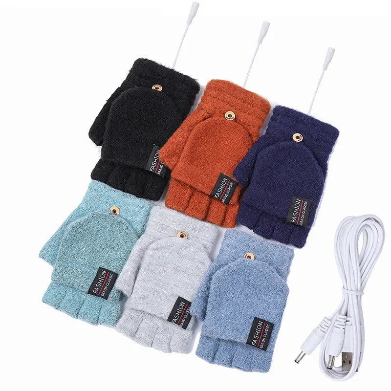 "Beheizbare USB-Handschuhe aus Strick, wiederaufladbar, Unisex-Design, perfekt für kalte Wintertage, Damen-Accessoire"