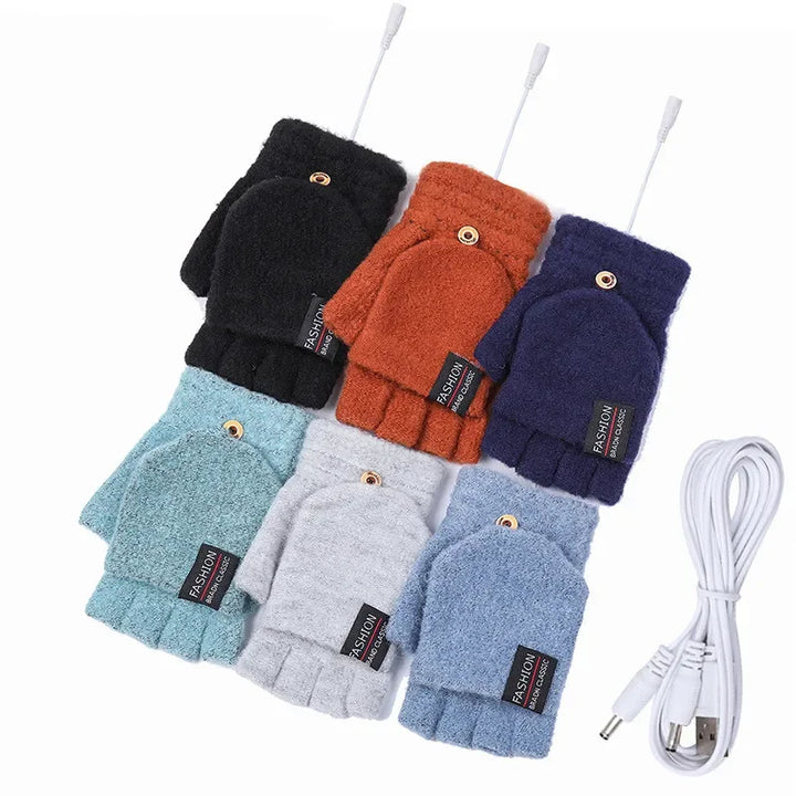 "Beheizbare USB-Handschuhe aus Strick, wiederaufladbar, Unisex-Design, perfekt für kalte Wintertage, Damen-Accessoire"