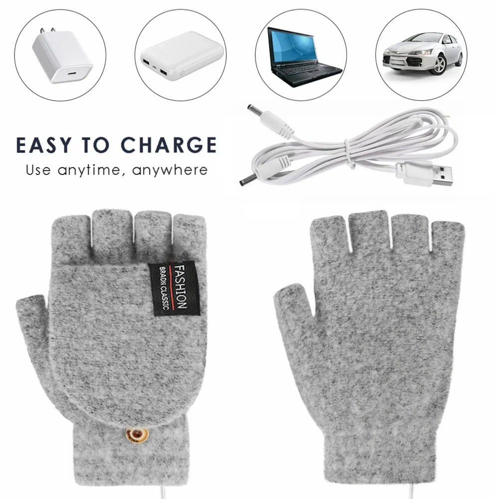 "Beheizbare USB-Handschuhe aus Strick, wiederaufladbar, Unisex-Design, perfekt für kalte Wintertage, Damen-Accessoire"