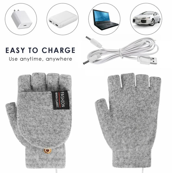 "Beheizbare USB-Handschuhe aus Strick, wiederaufladbar, Unisex-Design, perfekt für kalte Wintertage, Damen-Accessoire"