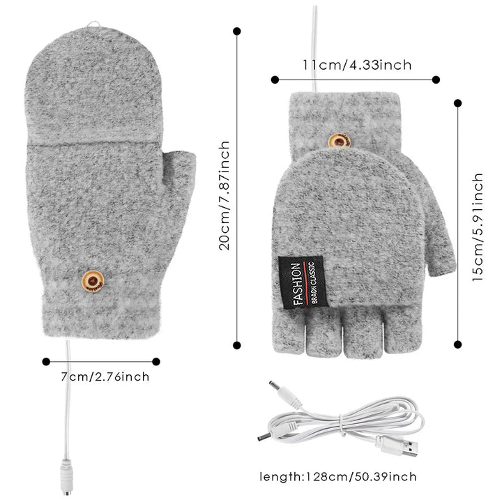 "Beheizbare USB-Handschuhe aus Strick, wiederaufladbar, Unisex-Design, perfekt für kalte Wintertage, Damen-Accessoire"