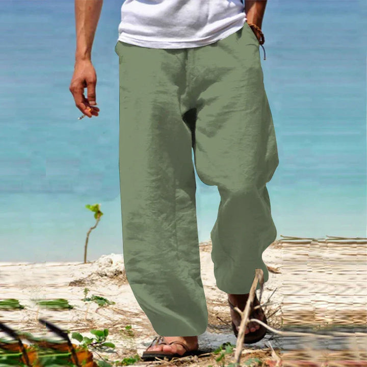 "Bequeme Herren Leinenhose, atmungsaktiv, leichter gerader Schnitt, ideal für Sommer und Freizeit, langlebig und elegant."