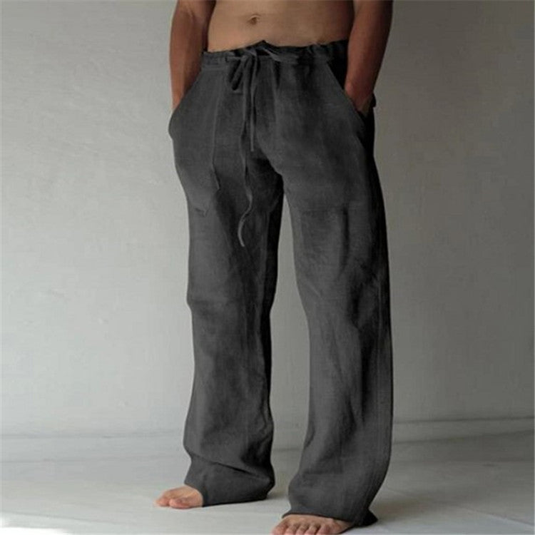 Bequeme Herren Leinenhose mit weitem Schnitt, Kordelzug und stilvollem Design für optimalen Komfort und Eleganz.
