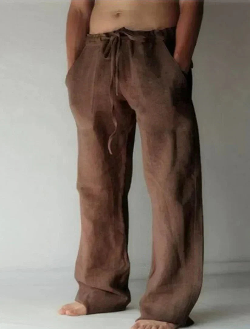 Bequeme Herren Leinenhose mit weitem Schnitt, Kordelzug und stilvollem Design für optimalen Komfort und Eleganz.
