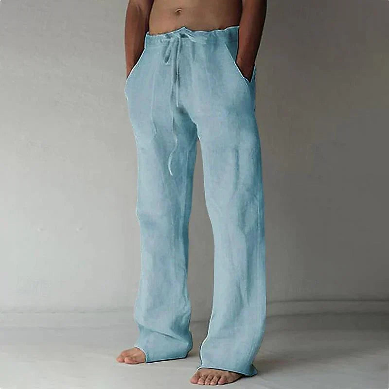 Bequeme Herren Leinenhose mit weitem Schnitt, Kordelzug und stilvollem Design für optimalen Komfort und Eleganz.