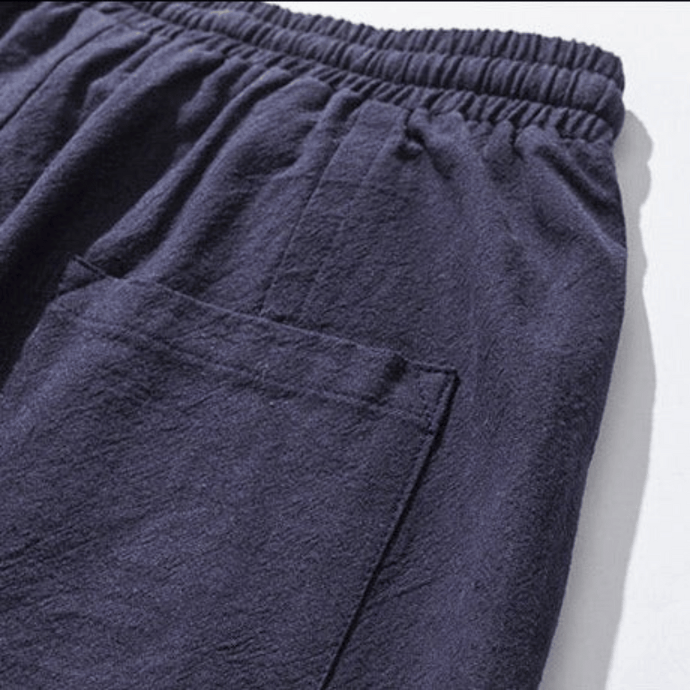 "Bequeme Japan-Stil Hosen Herren: weit geschnitten, Baumwollmischung, elastische Knöchelschützer"