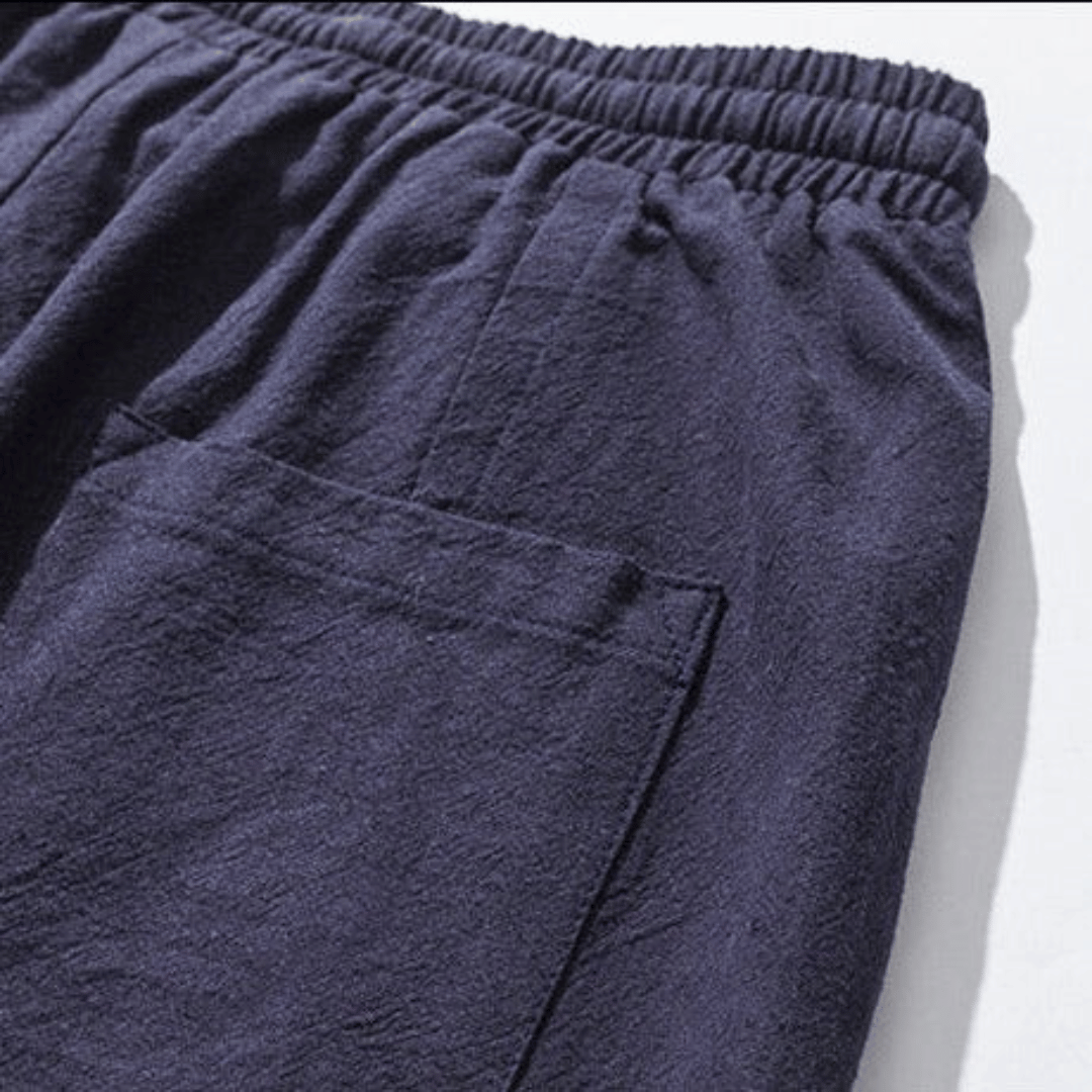 "Bequeme Japan-Stil Hosen Herren: weit geschnitten, Baumwollmischung, elastische Knöchelschützer"