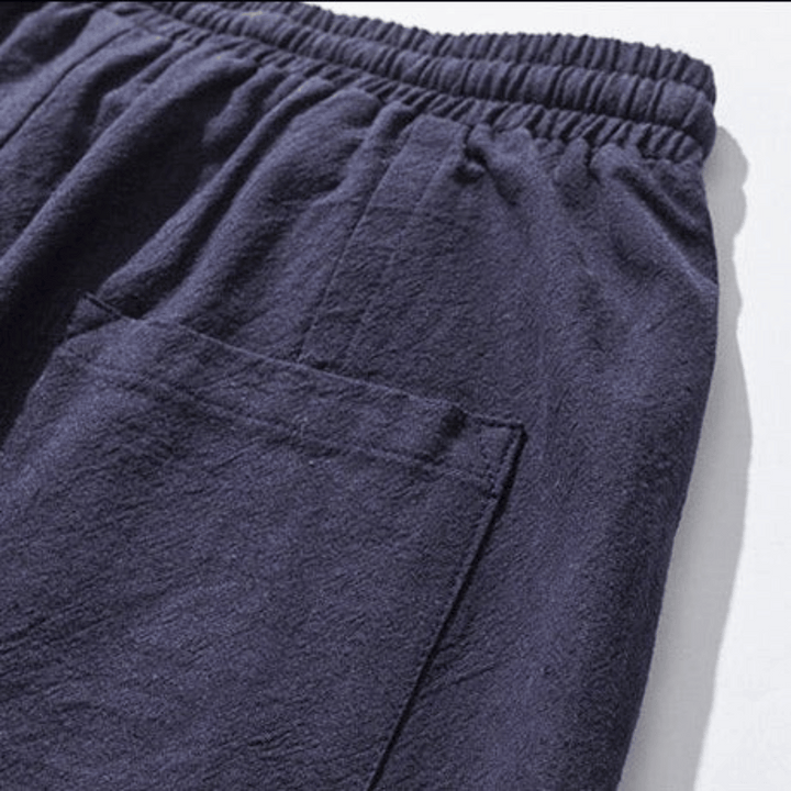 "Bequeme Japan-Stil Hosen Herren: weit geschnitten, Baumwollmischung, elastische Knöchelschützer"