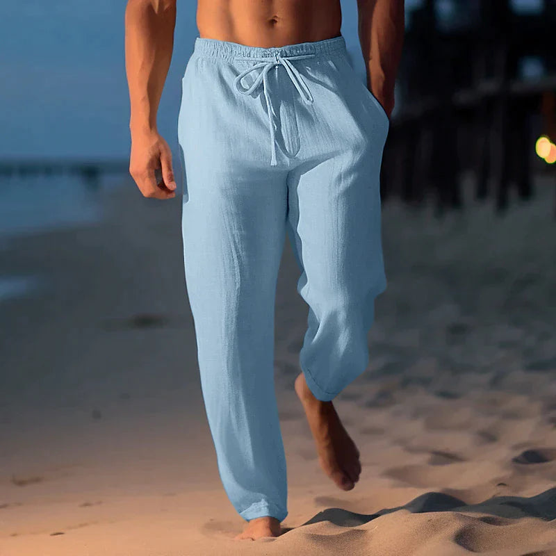 "Bequeme Sommerhose für Herren mit Kordelzug, leichte Stoffqualität, entspannte Passform, erhältlich in Blau, Schwarz, Weiß, 