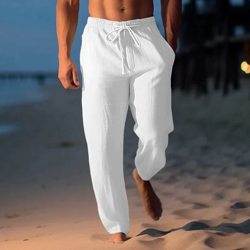 "Bequeme Sommerhose für Herren mit Kordelzug, leichte Stoffqualität, entspannte Passform, erhältlich in Blau, Schwarz, Weiß, 