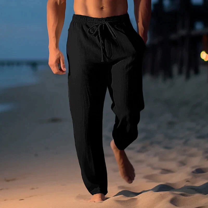 "Bequeme Sommerhose für Herren mit Kordelzug, leichte Stoffqualität, entspannte Passform, erhältlich in Blau, Schwarz, Weiß, 