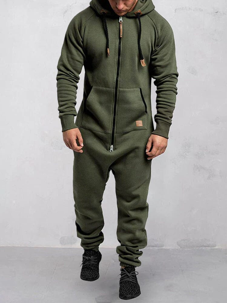 Bequemer Herren Jumpsuit mit Kapuze, lockere Passform, stilvolles Design, ideal für Freizeit und Entspannung.