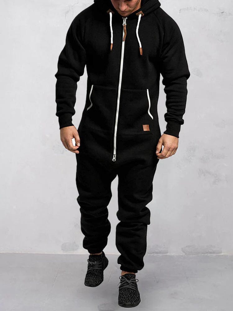 Bequemer Herren Jumpsuit mit Kapuze, lockere Passform, stilvolles Design, ideal für Freizeit und Entspannung.