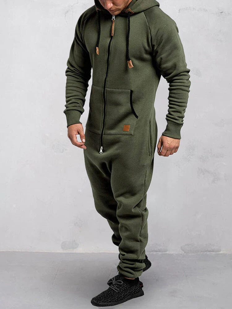 Bequemer Herren Jumpsuit mit Kapuze, lockere Passform, stilvolles Design, ideal für Freizeit und Entspannung.