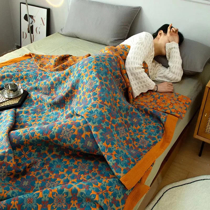 "Blauer TerraLoom Quilt, 6-lagig, atmungsaktiv, lebendiges Design, aus Baumwolle, ideal für Schlafzimmerdekor"