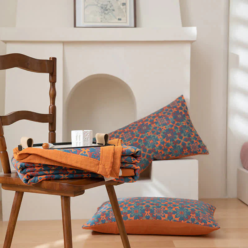 "Blauer TerraLoom Quilt, 6-lagig, atmungsaktiv, lebendiges Design, aus Baumwolle, ideal für Schlafzimmerdekor"