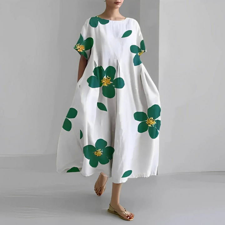 Boho-Midikleid für Damen mit zartem Blumenmuster, fließender Passform und vielseitigem Stil, perfekt für jeden Anlass.
