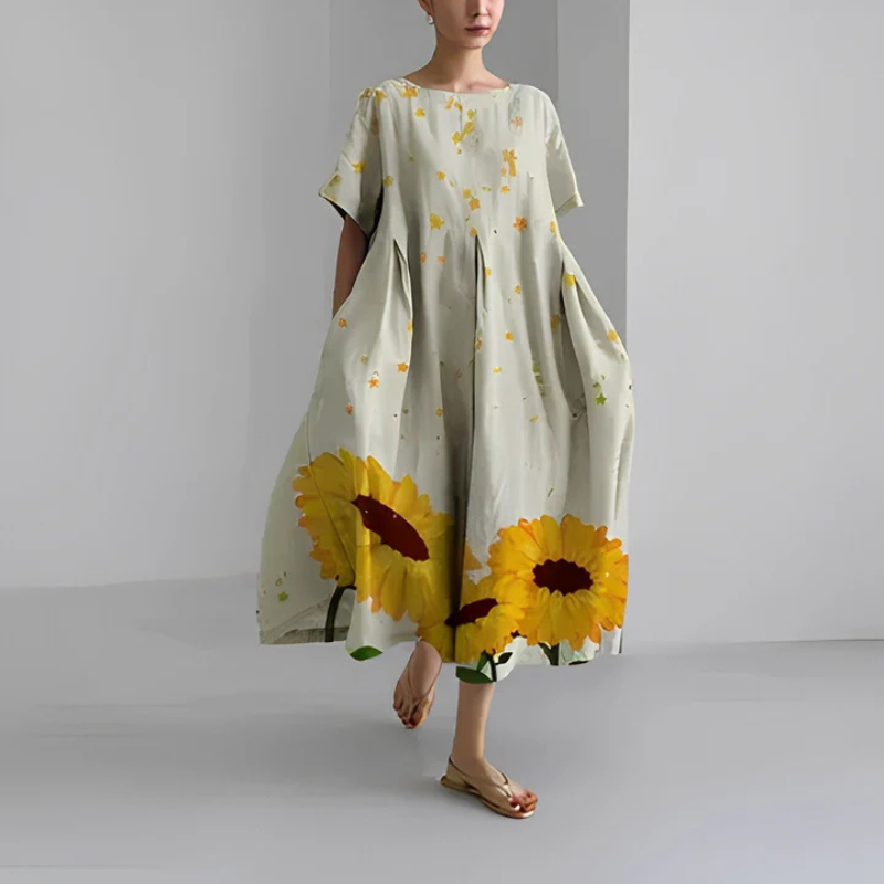 Boho-Midikleid für Damen mit zartem Blumenmuster, fließender Passform und vielseitigem Stil, perfekt für jeden Anlass.