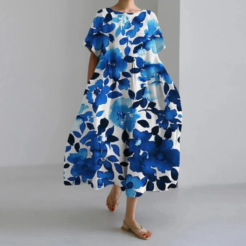 Boho-Midikleid für Damen mit zartem Blumenmuster, fließender Passform und vielseitigem Stil, perfekt für jeden Anlass.