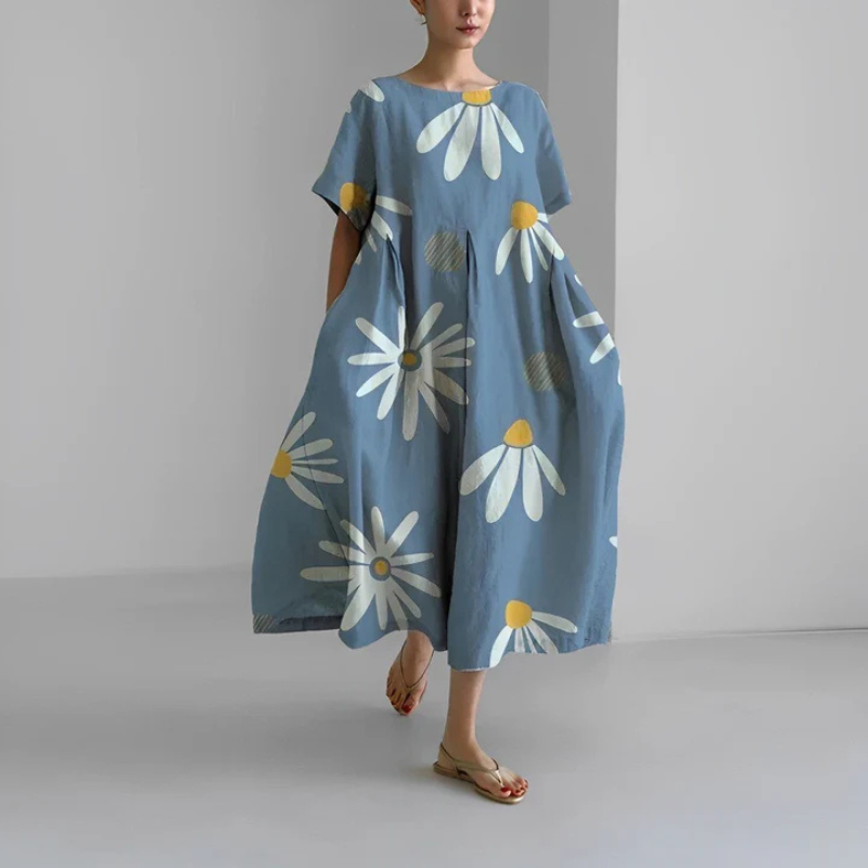 Boho-Midikleid für Damen mit zartem Blumenmuster, fließender Passform und vielseitigem Stil, perfekt für jeden Anlass.
