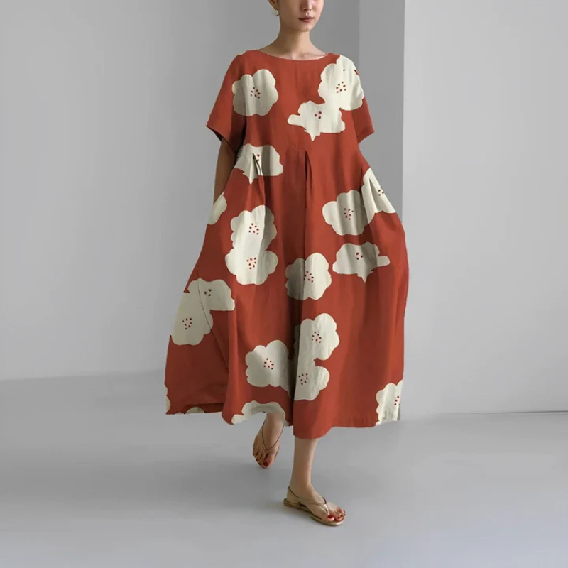 Boho-Midikleid für Damen mit zartem Blumenmuster, fließender Passform und vielseitigem Stil, perfekt für jeden Anlass.
