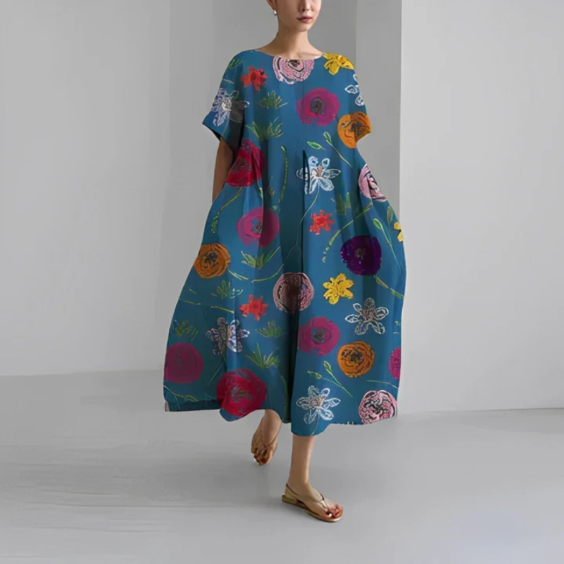 Boho-Midikleid für Damen mit zartem Blumenmuster, fließender Passform und vielseitigem Stil, perfekt für jeden Anlass.