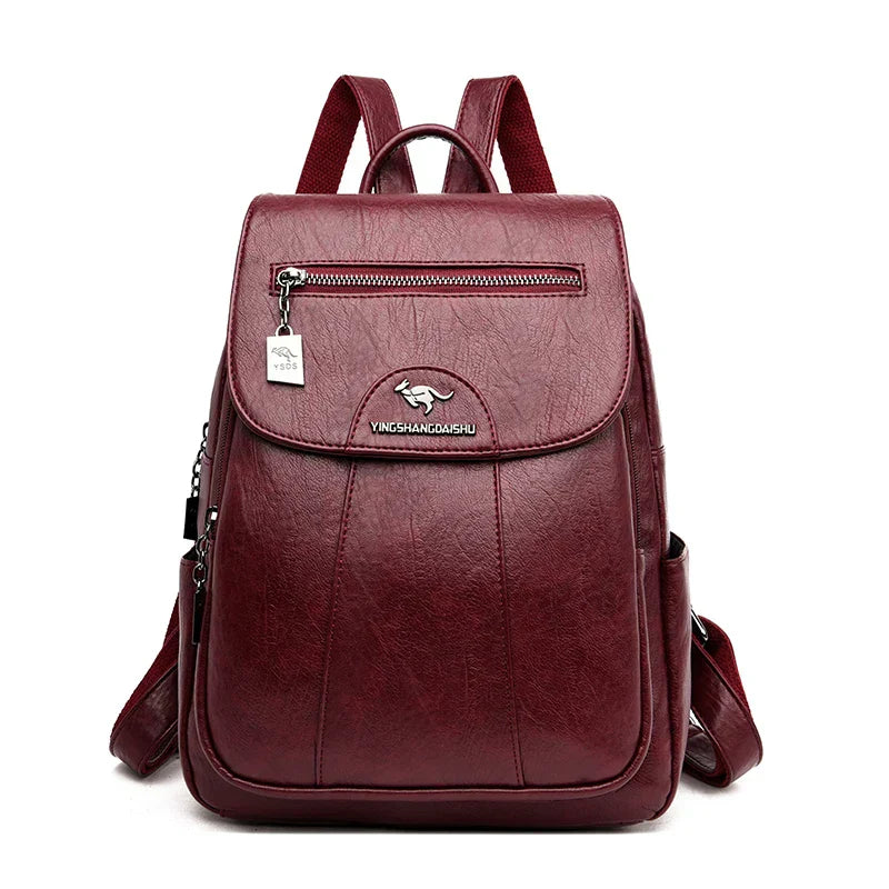 "Brauner diebstahlsicherer Lederrucksack mit großem Fassungsvermögen für Damen, stilvoll und elegant, perfekt für Alltag."