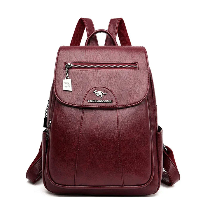 "Brauner diebstahlsicherer Lederrucksack mit großem Fassungsvermögen für Damen, stilvoll und elegant, perfekt für Alltag."