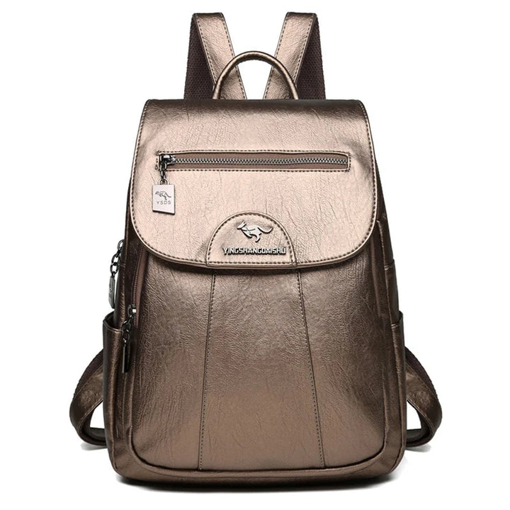 "Brauner diebstahlsicherer Lederrucksack mit großem Fassungsvermögen für Damen, stilvoll und elegant, perfekt für Alltag."