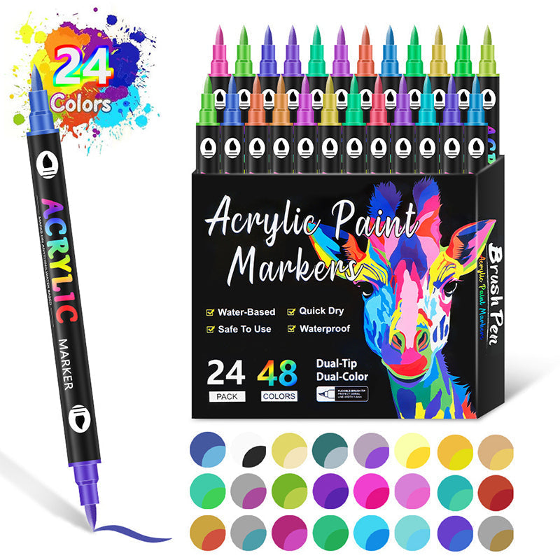 "Bunte Acrylfarbe Marker Stifte mit doppelten Spitzen auf weißem Hintergrund, ideal für kreative DIY-Bastelprojekte."