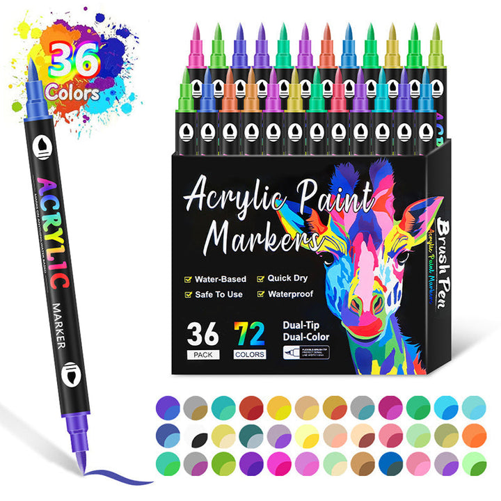 "Bunte Acrylfarbe Marker Stifte mit doppelten Spitzen auf weißem Hintergrund, ideal für kreative DIY-Bastelprojekte."