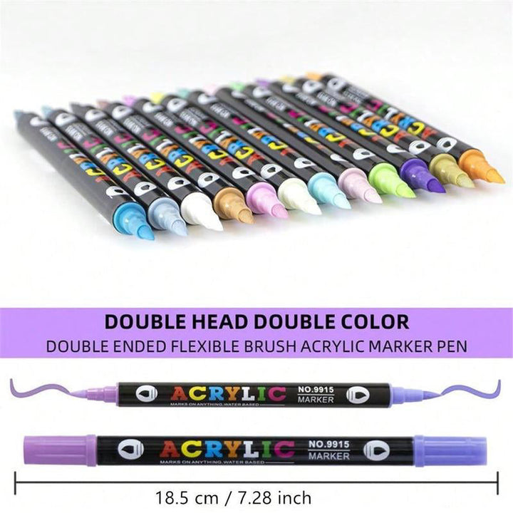 "Bunte Acrylfarbe Marker Stifte mit doppelten Spitzen auf weißem Hintergrund, ideal für kreative DIY-Bastelprojekte."