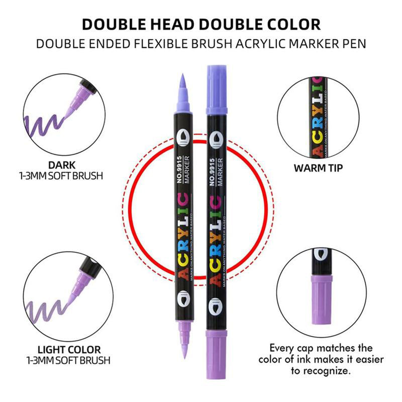 "Bunte Acrylfarbe Marker Stifte mit doppelten Spitzen auf weißem Hintergrund, ideal für kreative DIY-Bastelprojekte."