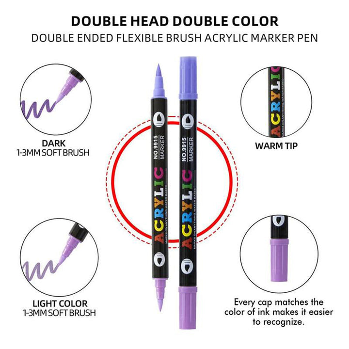 "Bunte Acrylfarbe Marker Stifte mit doppelten Spitzen auf weißem Hintergrund, ideal für kreative DIY-Bastelprojekte."