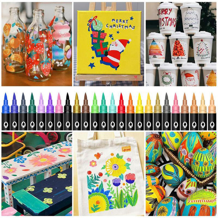 "Bunte Acrylfarbe Marker Stifte mit doppelten Spitzen auf weißem Hintergrund, ideal für kreative DIY-Bastelprojekte."