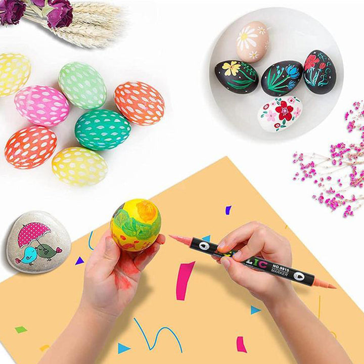 "Bunte Acrylfarbe Marker Stifte mit doppelten Spitzen auf weißem Hintergrund, ideal für kreative DIY-Bastelprojekte."