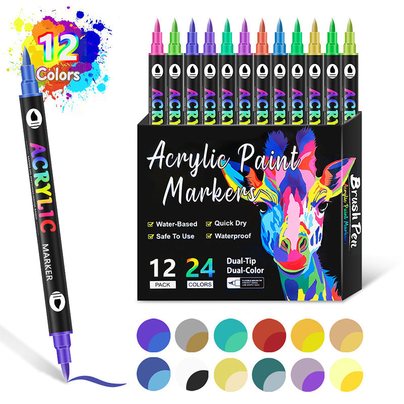 "Bunte Acrylfarbe Marker Stifte mit doppelten Spitzen für DIY-Projekte und künstlerische Kreationen auf Leinwand und Holz."