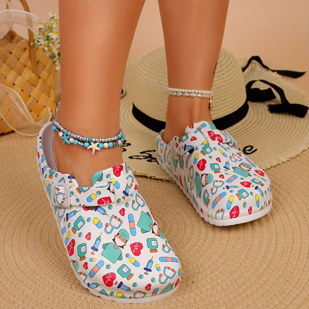 "Bunte Damen-Clogs: farbenfrohes Design, leicht und rutschfest, ideal für Komfort und Stil im Alltag."