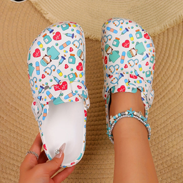 "Bunte Damen-Clogs: farbenfrohes Design, leicht und rutschfest, ideal für Komfort und Stil im Alltag."