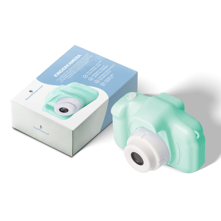 "Bunte Kinderkamera in Hellblau, Hellrosa, Mintgrün, kompakt und robust, perfekt für kreative Fotografie und Spielspaß."