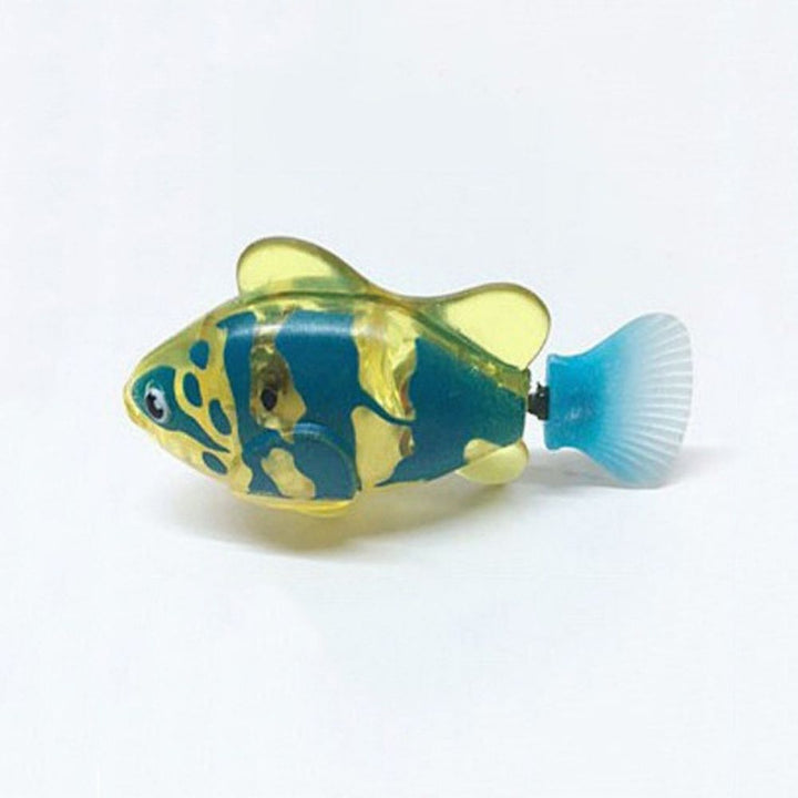 "Bunte, leuchtende Fisch-Spielzeuge in einem Glas, die lebensechte Bewegungen zeigen und das Jagdverhalten stimulieren."