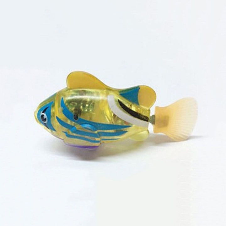 "Bunte, leuchtende Fisch-Spielzeuge in einem Glas, die lebensechte Bewegungen zeigen und das Jagdverhalten stimulieren."