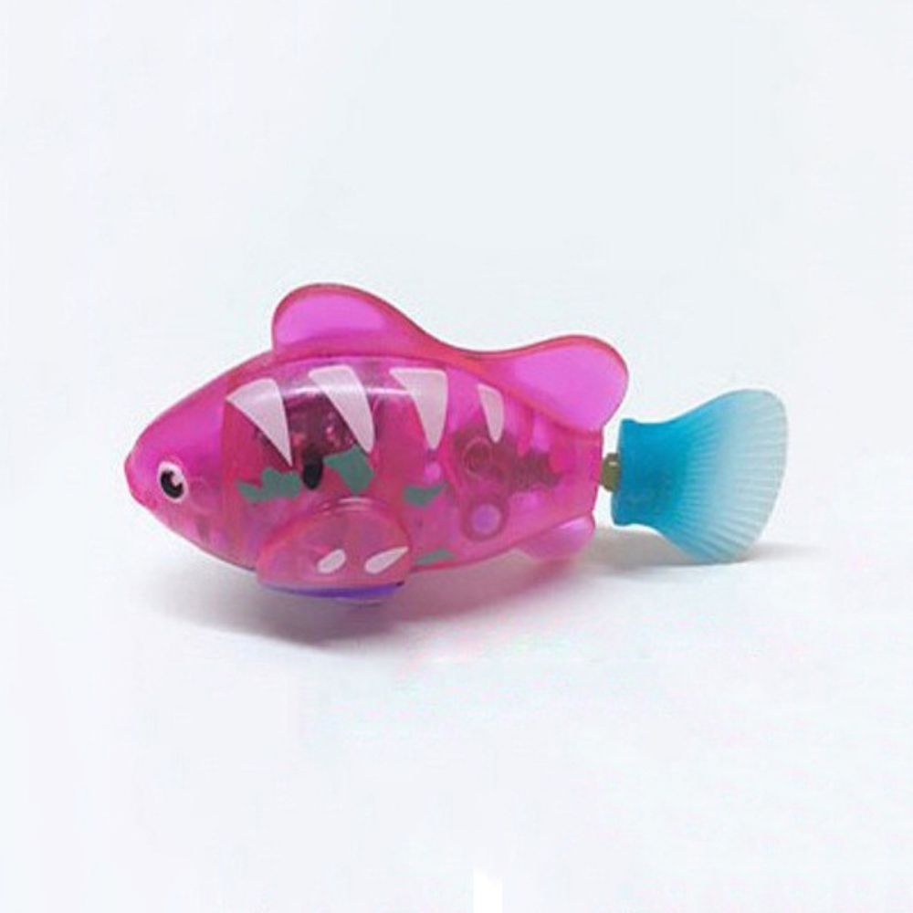 "Bunte, leuchtende Fisch-Spielzeuge in einem Glas, die lebensechte Bewegungen zeigen und das Jagdverhalten stimulieren."